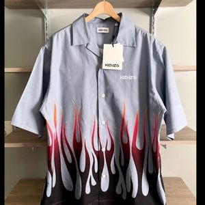 New! Mens Kenzo Flames Bowling Shirt Size L Retail $425 Current season